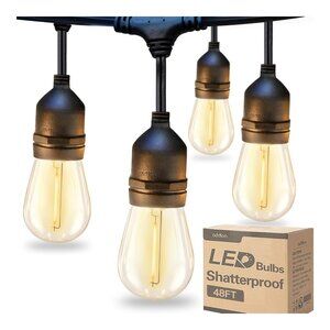addlon 48FT LED String Lights Outdoor Vintage Shatterproof Weatherproof Black